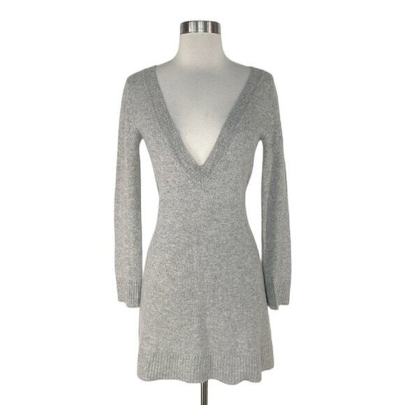 C&C California Sweater 100% Cashmere Knit Tunic V-Neck Gray Mini Size S - Picture 1 of 3